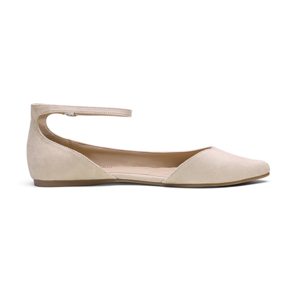 Pointed Toe Ankle Strap Ballet Flats Shoes - NUDE SUEDE - 2